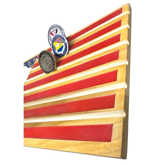 Wooden American Flag Challenge Coin Desk Display Holder Gift - Picture 4 of 4